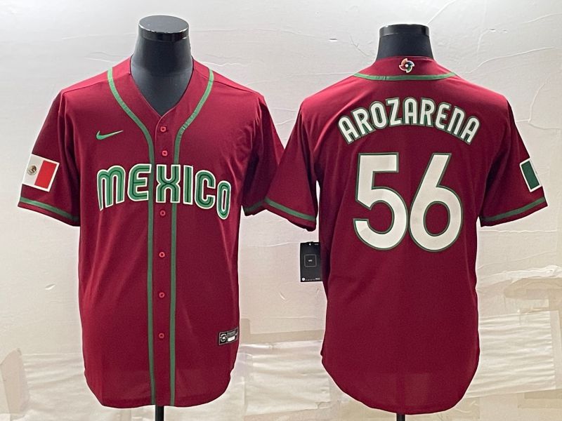 Men 2023 World Cub Mexico #56 Arozarena Red Nike MLB Jersey3